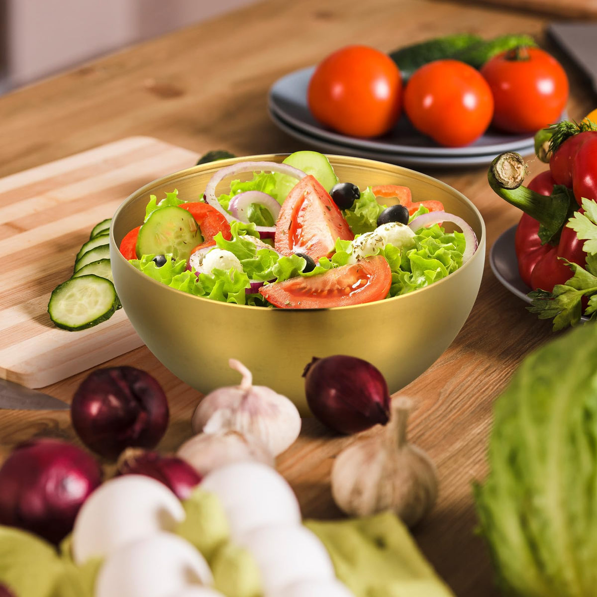 Luxshiny Stainless Steel Salad Bowl Set 2-Pack 5.90 Inch Multi-Functional Fruit Vegetable Storage Bowls with Smooth Rim for Home Kitchen Dining