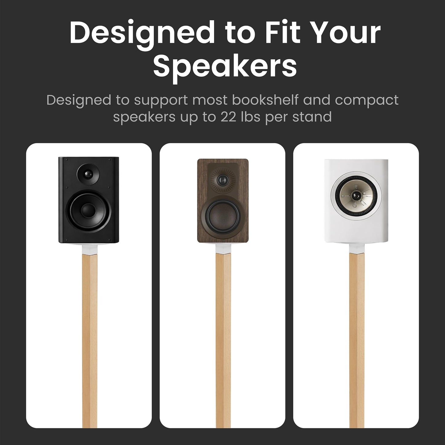 ynVISION.DESIGN Universal Wood & Metal Speaker Stands Pair – 30.75" Floor Standing for Bookshelf & Compact Speakers | 22 lb Capacity | Cable Management (White and Beech, Universal Speaker Stand)