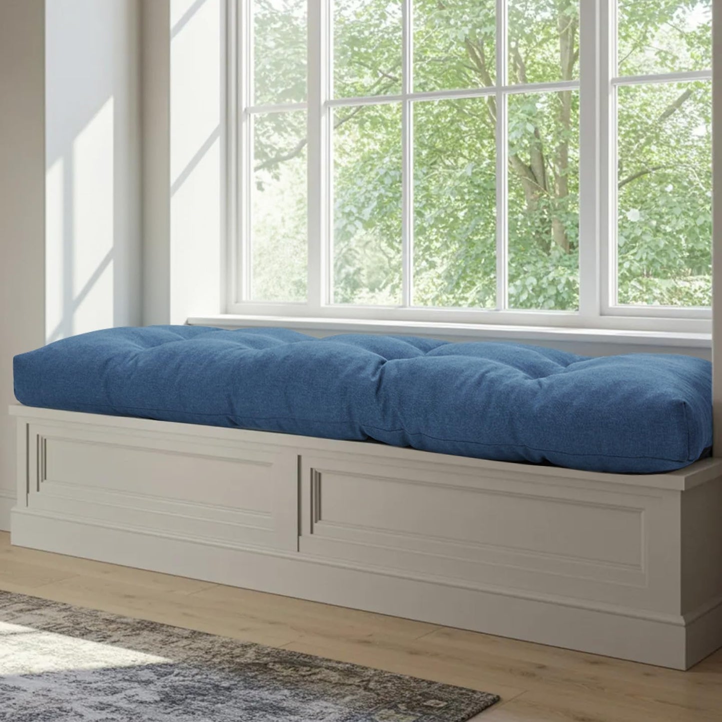 WEOAVRY 42 Inch Bench Cushions for Indoor Furniture, Super Soft Rectangle Bench seat Cushion Pad with Non-Slip Bottom, Waterproof Bench Pad for Window Porch(Blue, 42x16x4.5 Inch)