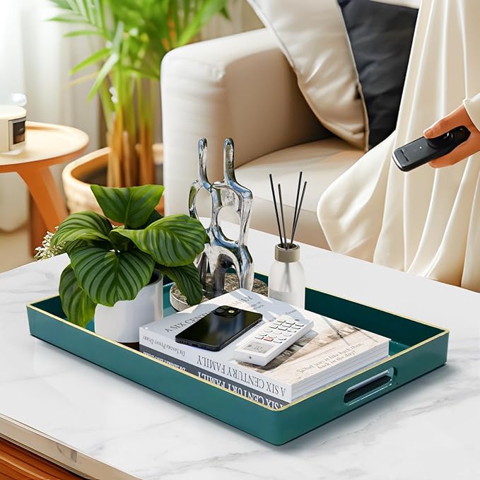 MAONAME Teal Serving Tray with Handles, Modern Decorative Tray