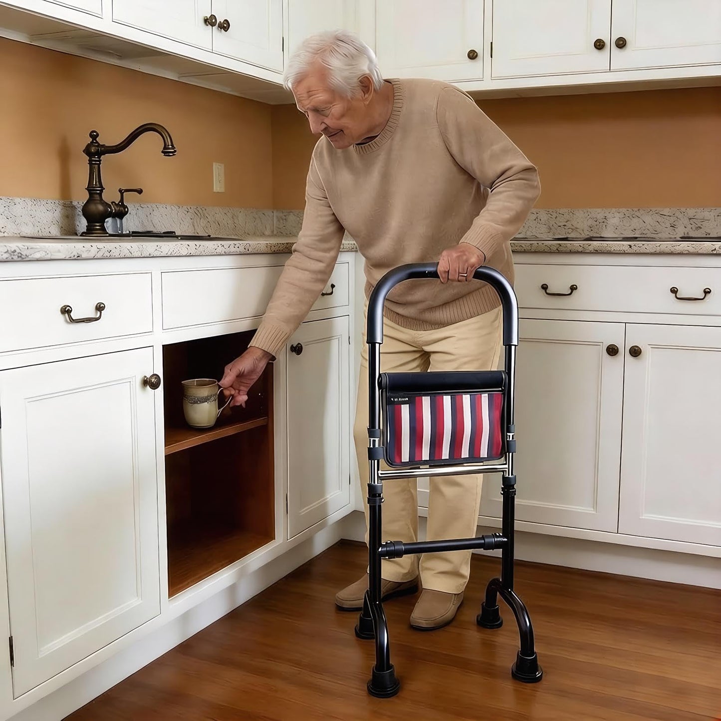 Knee Replacement Recovery Aid; Stand Assist Aid for Elderly; Couch Toilet Assist Rails; Quad Canes Mobility Aids for Short Indoor Movements; Height Adjustable; Weight 5lbs Bear 350lbs