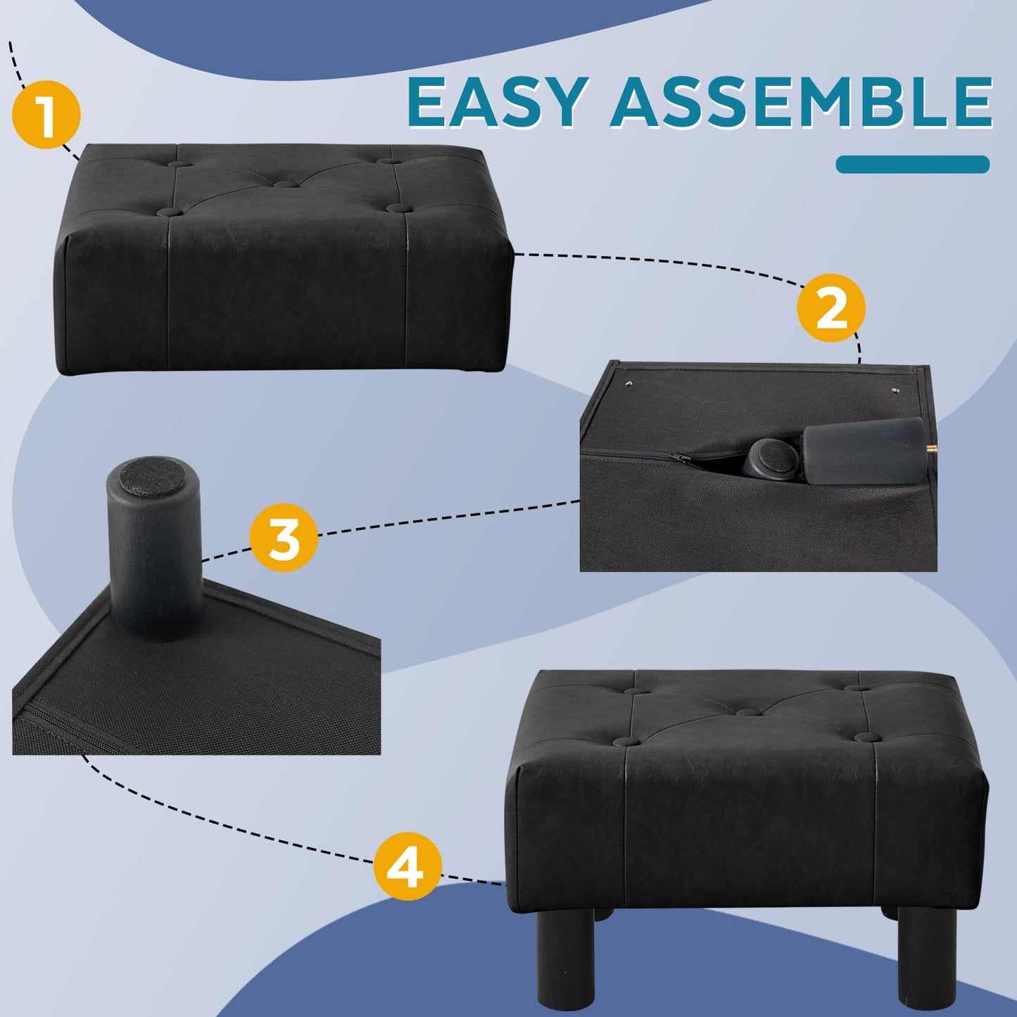 FIMIVIBI Small Foot Stool Ottoman, Faux Leather Footstool Ottoman Foot Rest for Couch, Rectangle Footstools and Ottomans Small for Living Room, Entryway and Bedroom (Black)