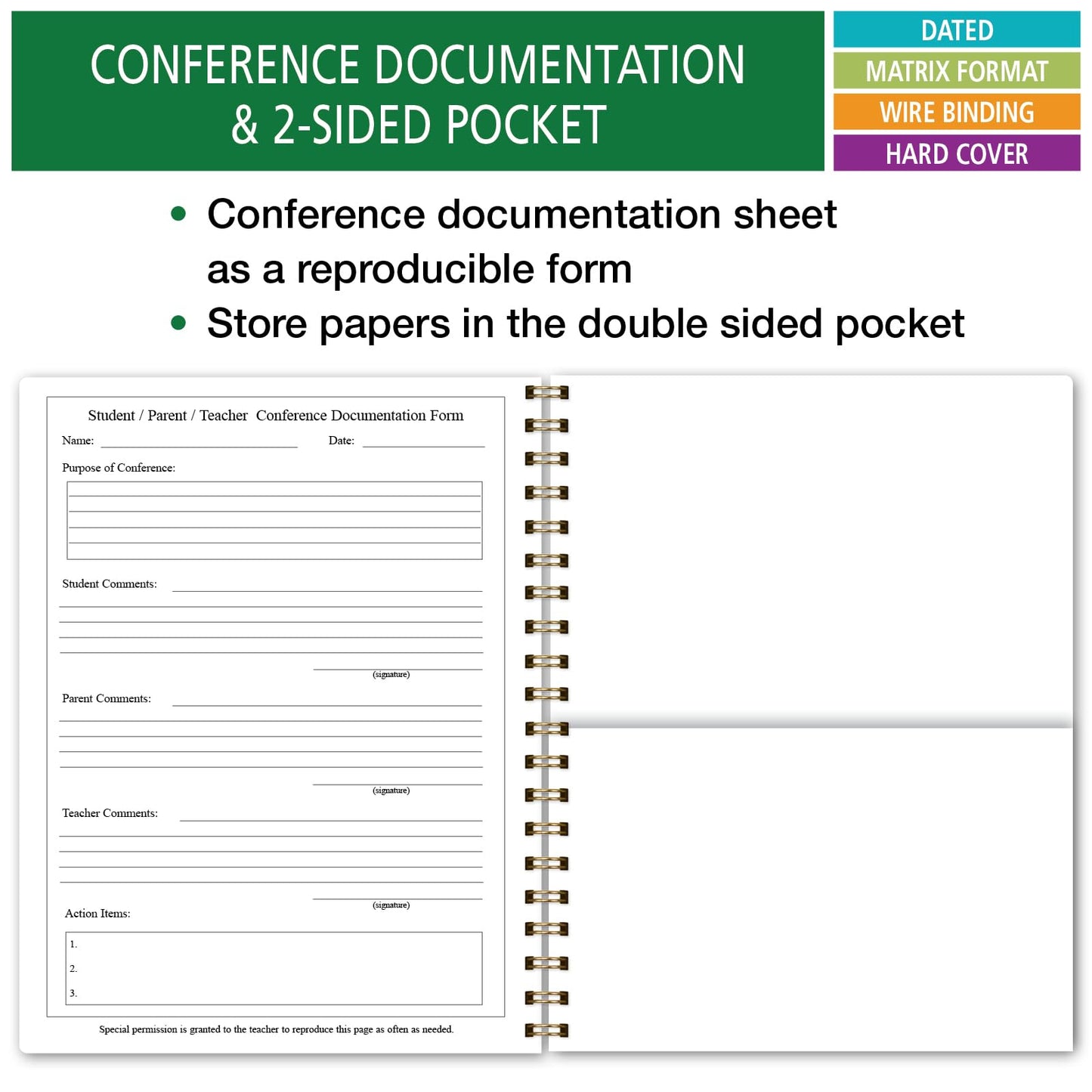 Elan Publishing Company HARDCOVER 7 Period Dated Teacher Lesson Plan; Days Horizontally Across The Top Dated for 2026-2027 Academic Year with Bonus Clip-in Bookmark (Black Tree Seasons)