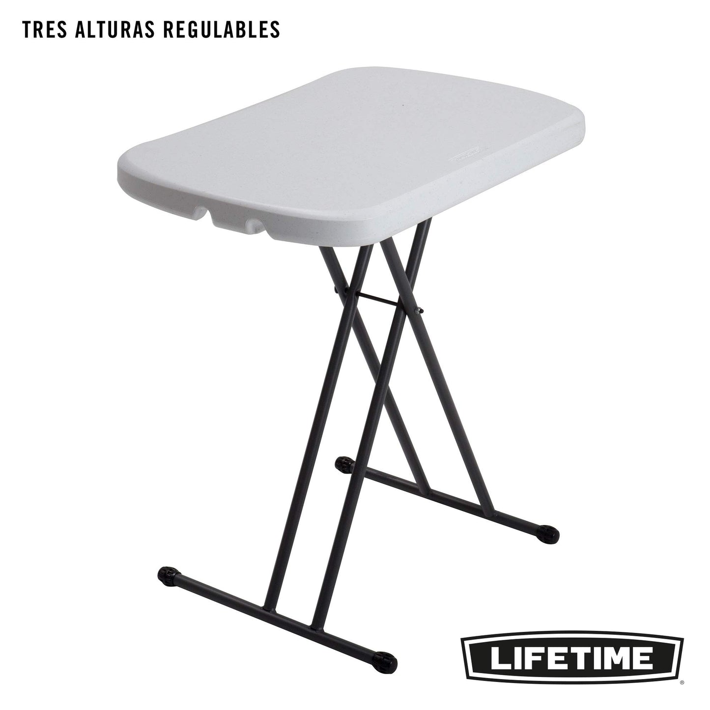 Lifetime 80387 4-Foot Commercial Adjustable Folding Table, Almond 80251 Adjustable Folding Laptop Table TV Tray, 26 Inch, White Granite