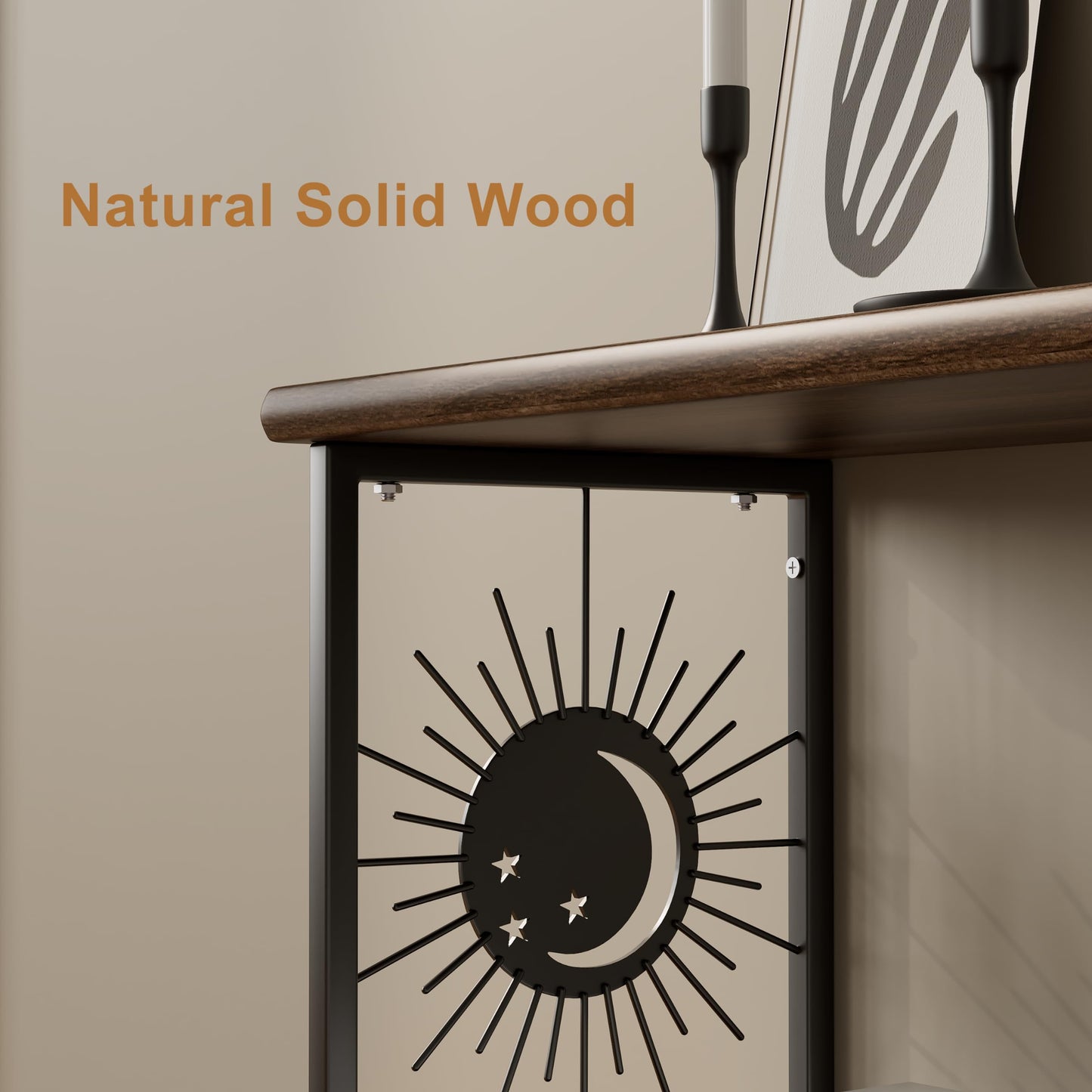 Apresolar Floating Nightstand Wall Mounted - Natural Solid Wood Night Stand, Bedside Table 2 Tier Shelf, Modern Metal Celestial Side Floating Shelves Decor for Living Room Bedroom