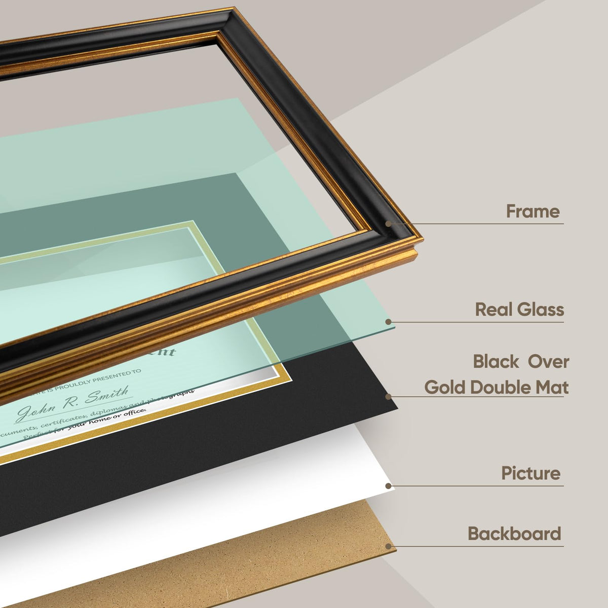 Golden State Art, 11x14 Vintage Antique Style Black Document Frame for 8.5x11 Diploma/Certificate, Sawtooth Hangers for Wall Mounting With Real Glass, Gold Trim (Black/Gold Double Mat)