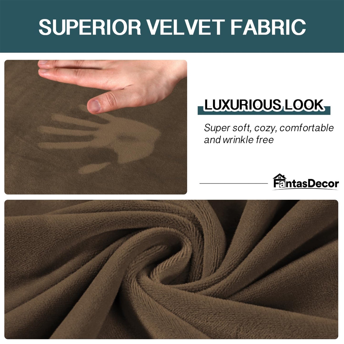 FantasDecor 3 Piece Sofa Covers Velvet for 2 Cushion Couch Stretch Loveseat Slipcover with Individual Seat Elastic Furniture Protector for Pets (Loveseat, Bronze Brown)