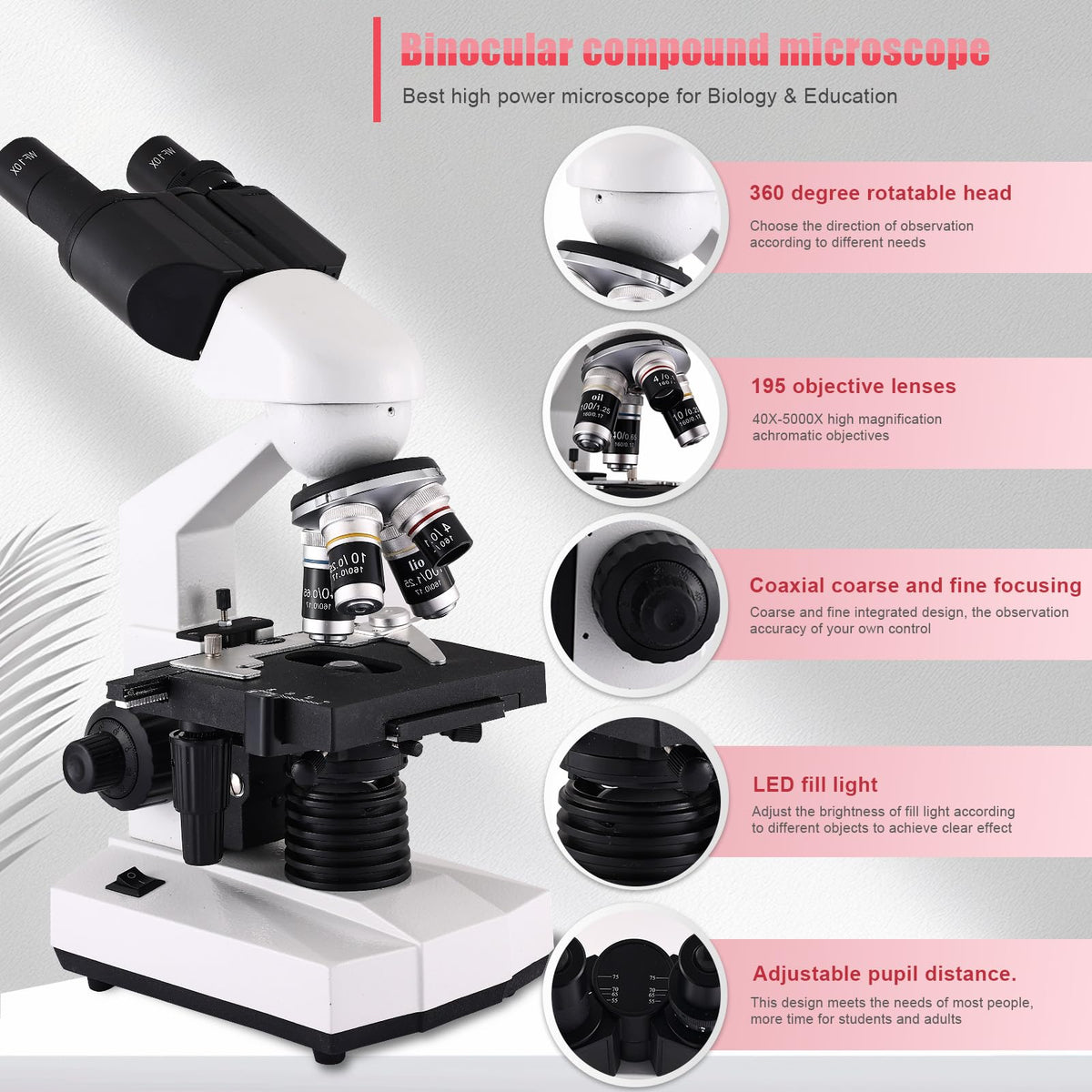 Woehrsh Microscope for Adults WF10x and WF25x eyepieces, 40X-2000X Magnification USB Camera, Microscope for Adults Suitable for Laboratory School (Large Model Binocular Electronic Eyepiece)