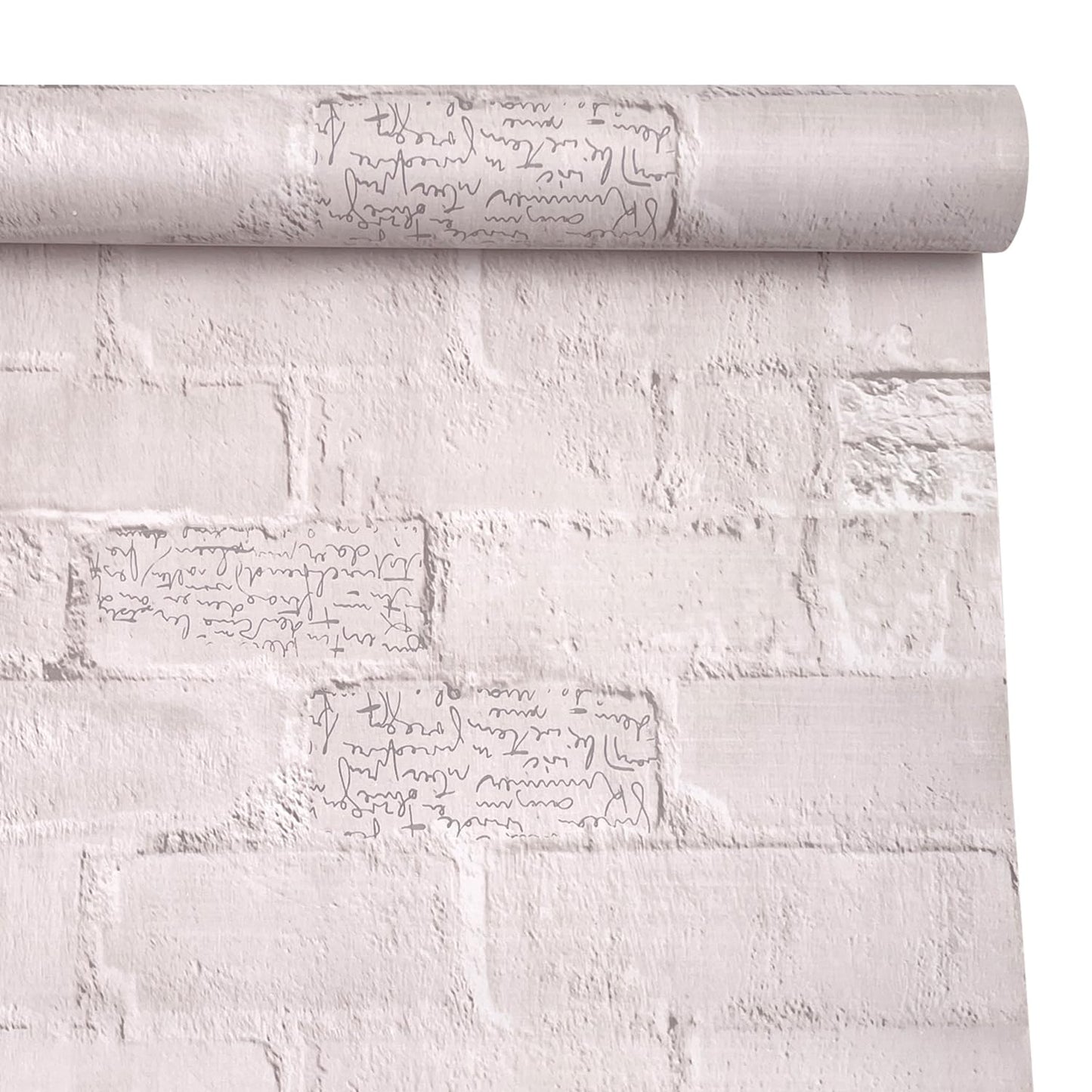 LovingWay 14.7 feet Wallpaper Roll Light Grey Bricks Shelving Paper English Quotes Drawer Liner 17.7x177 Inch Christmas Decor Classroom PVC Corner