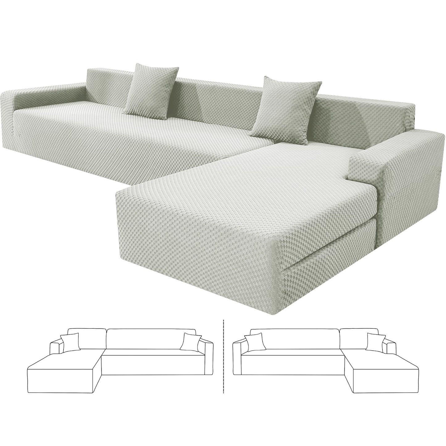 ZNSAYOTX Sectional Couch Covers, Stretch Jacquard Slipcovers with Elastic Bottom for L-Shape Sectional Sofa, 2 Pcs Pet Friendly Comfort Modular Sofa Protector (3 Seat Couch + 3 Seat Chaise, Ivory)