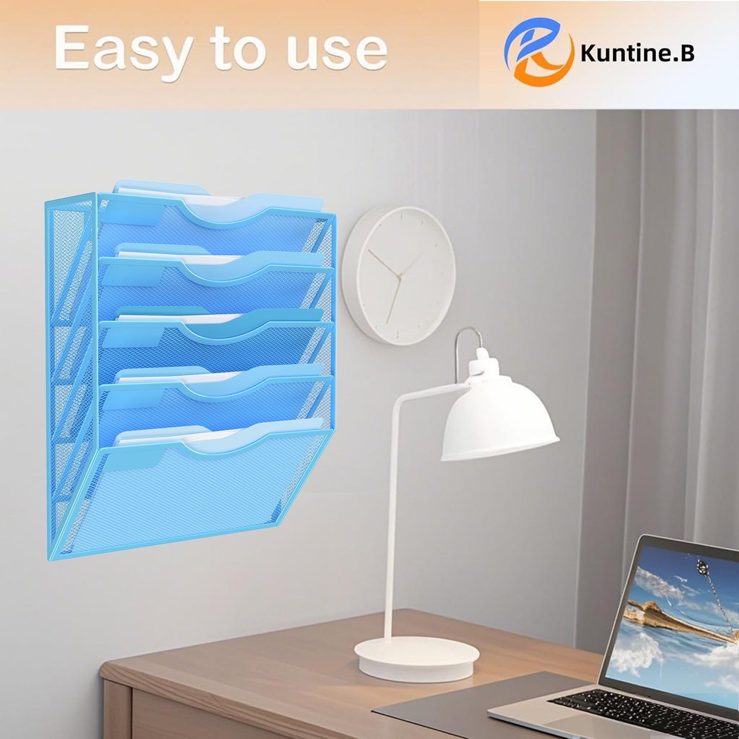 Kuntine.B Wall File Organizer Office Hanging Magazine Holder Wall File Organizer for Office Home (Blue, 5 Tier)