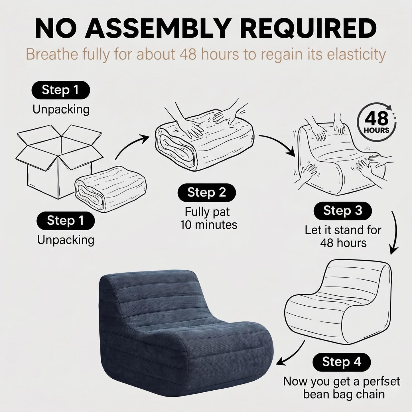 KKdema Compact Bean Bag Chair – Memory Foam Lazy Sofa Sack, Floor Couch for Bedroom, Living Room, Office & Home (Gray)