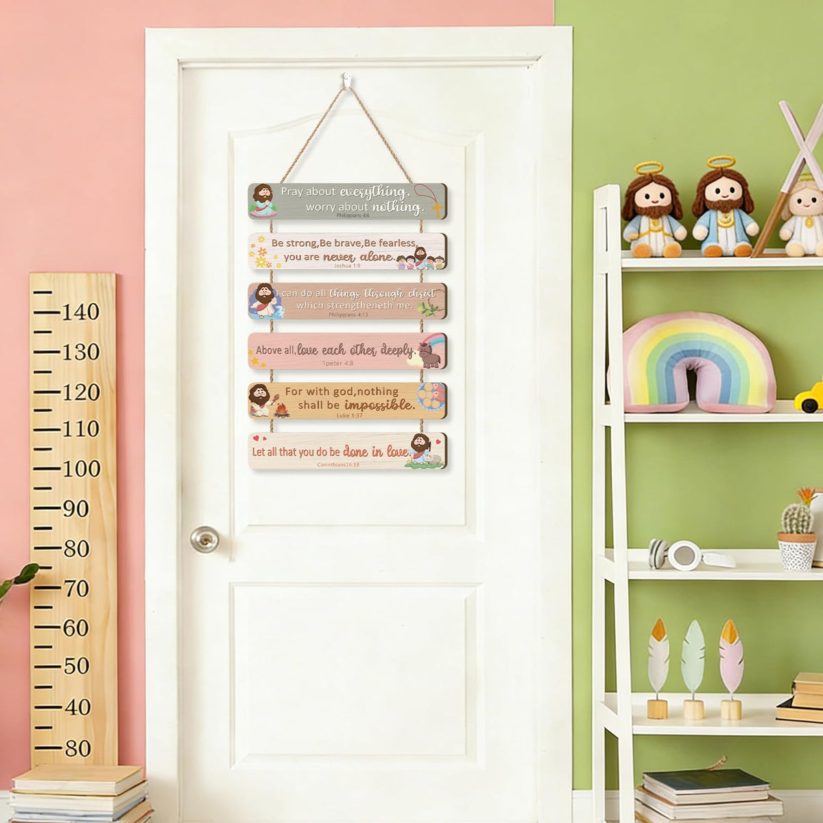 IARTTOP Christian Inspirational Wall Art Bible Verse Wooden Hanging Plaque Scripture Wood Sign for Kids Meditation Motivational Hanging Wooden Sign for Home Nursery Bedroom Wall Decor 10.6x11.4 Inch