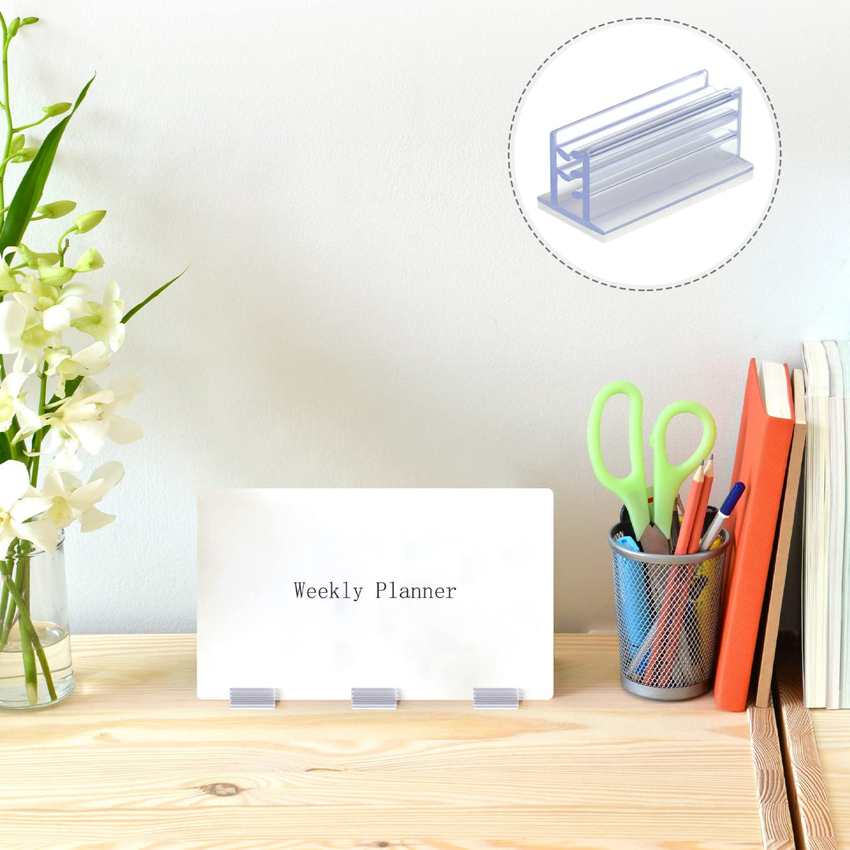 200 Pcs Self Adhesive Sneeze Guard Holder Acrylic Panels Name Tag Holders for Desks Ticket Sign Adhesive Clips for Cards Photos 1 x 0.5 x 0.5''