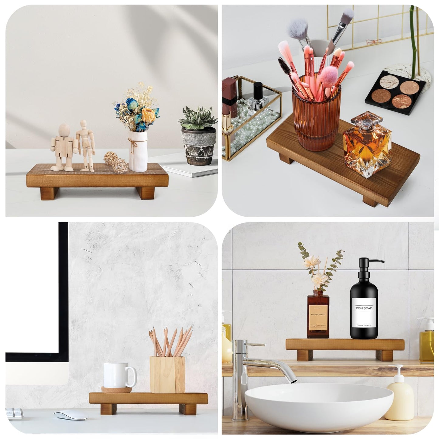 Wood Riser Soap Stand, Wooden Tray for Bathroom Counter, Kitchen Sink Stand for Soap, Pedestal Stand for Table Display, Home Decor, Footed Tray(8.66x3.54 Inch)