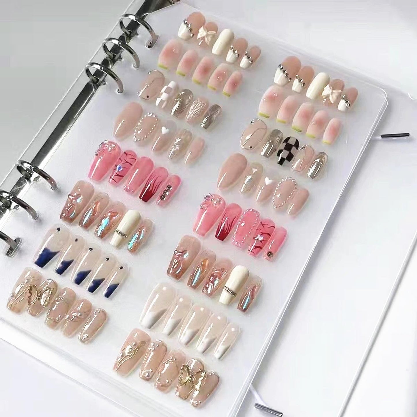 Press on Nail Storage and Display Book Press on Nails Storage Box Organizer with 6 Insert Adhesive Double Sided Pages A5 Size Reusable Nail Display Binder Books Organizer Nail Salon Supplies