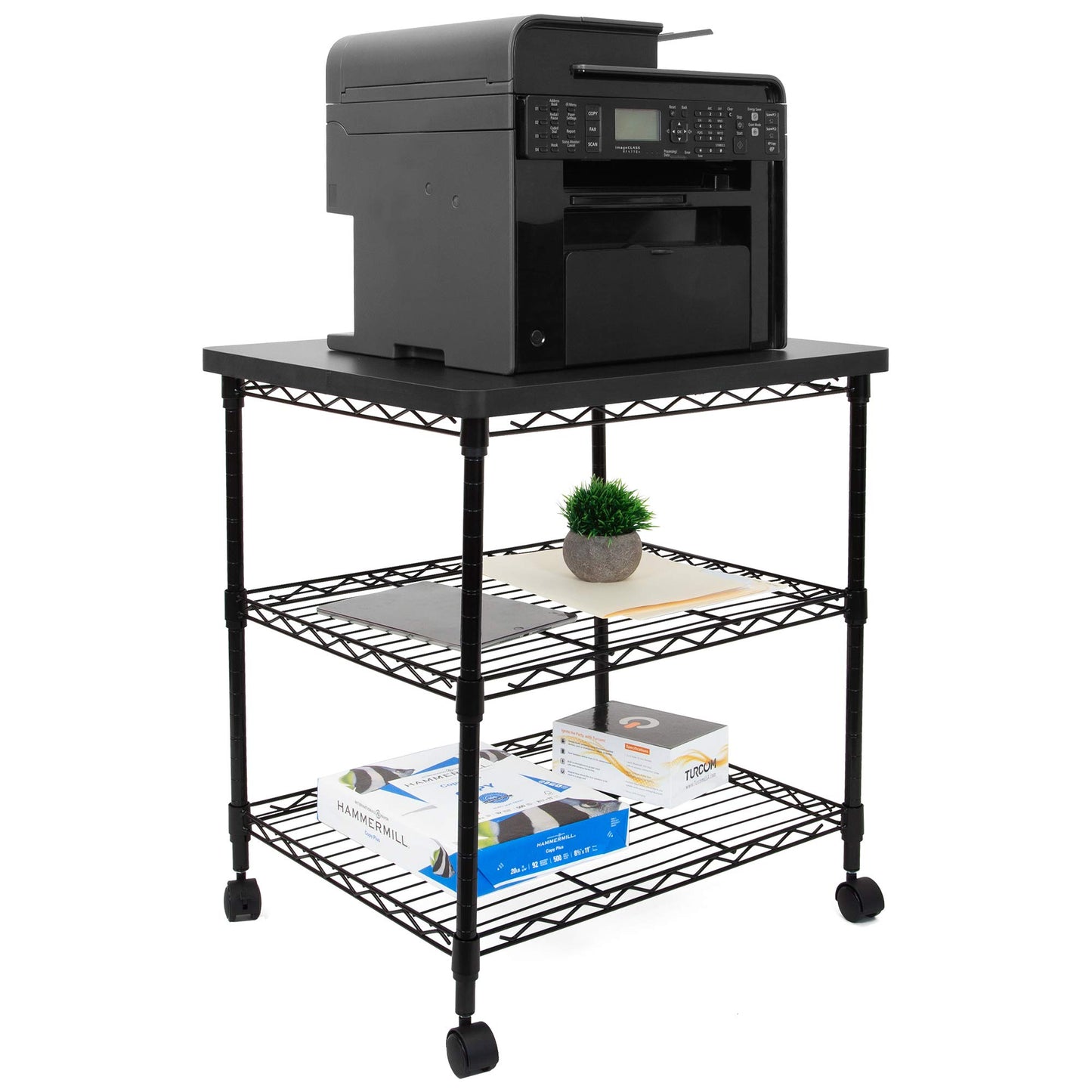 Mount-It! Printer Stand With Wheels | 3-Tier Large Printer Cart With Storage Shelves For 3D & Laser Printer, Scanner, Heat Press | Rolling Metal Utility Table For Home and Office Use, 200 Lbs Capacity