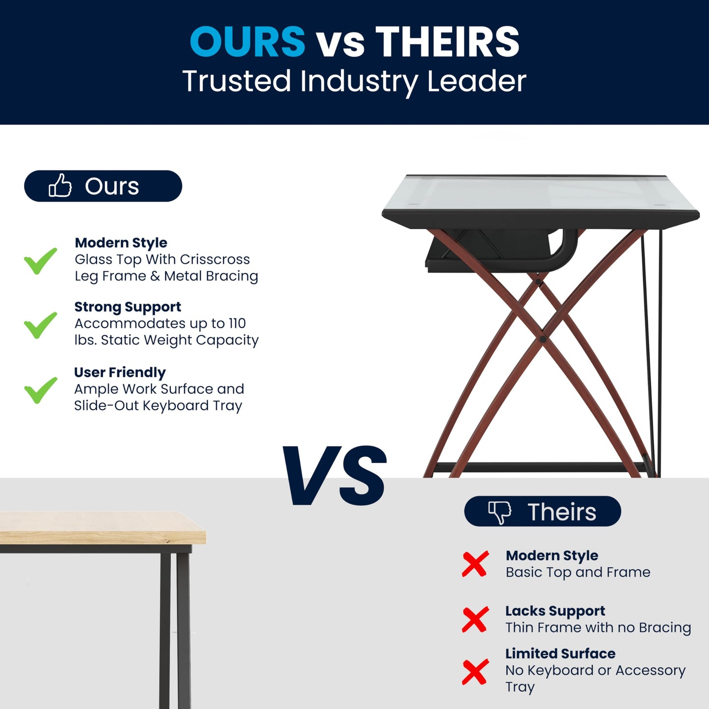 Flash Furniture Jude Tempered Glass Computer Desk with Pull-Out Keyboard Tray and Crisscross Frame, Small Computer Desk for Home Office, Cherry/Clear