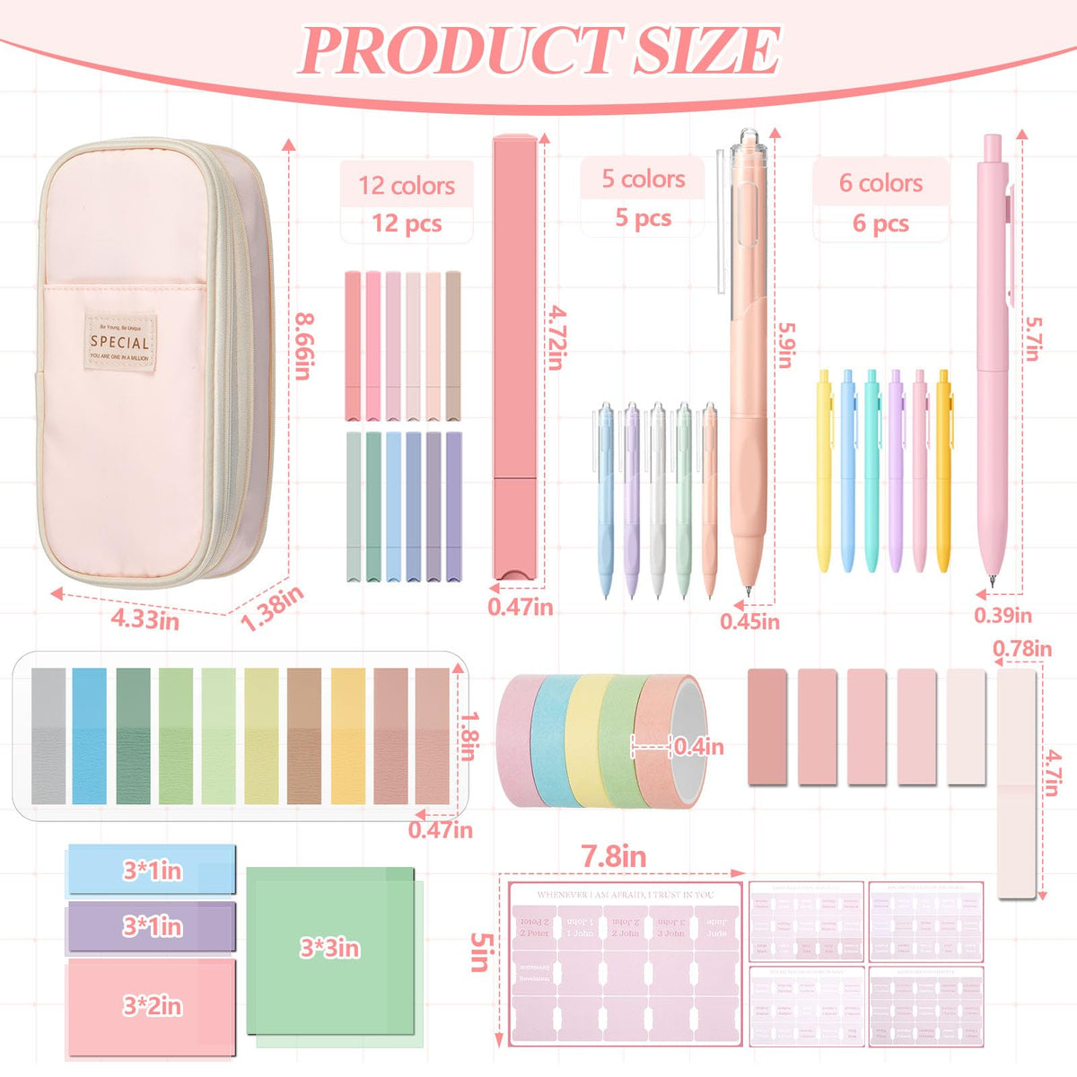 98 Pcs Bible Study Supplies, Bible Journaling Kit for Women, Aesthetic Study Kit with Pencil Case Book Annotation Aesthetic Highlighters Notes Gel Pens for Office Christian Gifts Christmas(Pink)