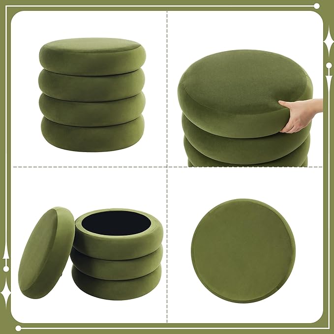 Flouki 19.5" Storage Ottoman Round, Vanity Stools
