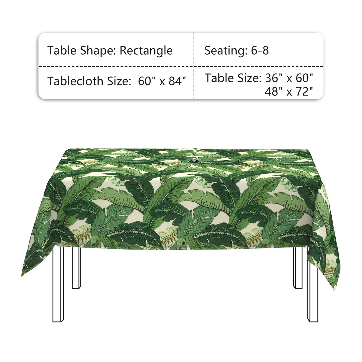 LVTXIII Rectangle Outdoor Tablecloth with Umbrella Hole and Zipper, Water-Repellent 60 x 84 Inch Patio Table Cover for Picnic, Garden, Backyard Dining, Swaying Palms Green