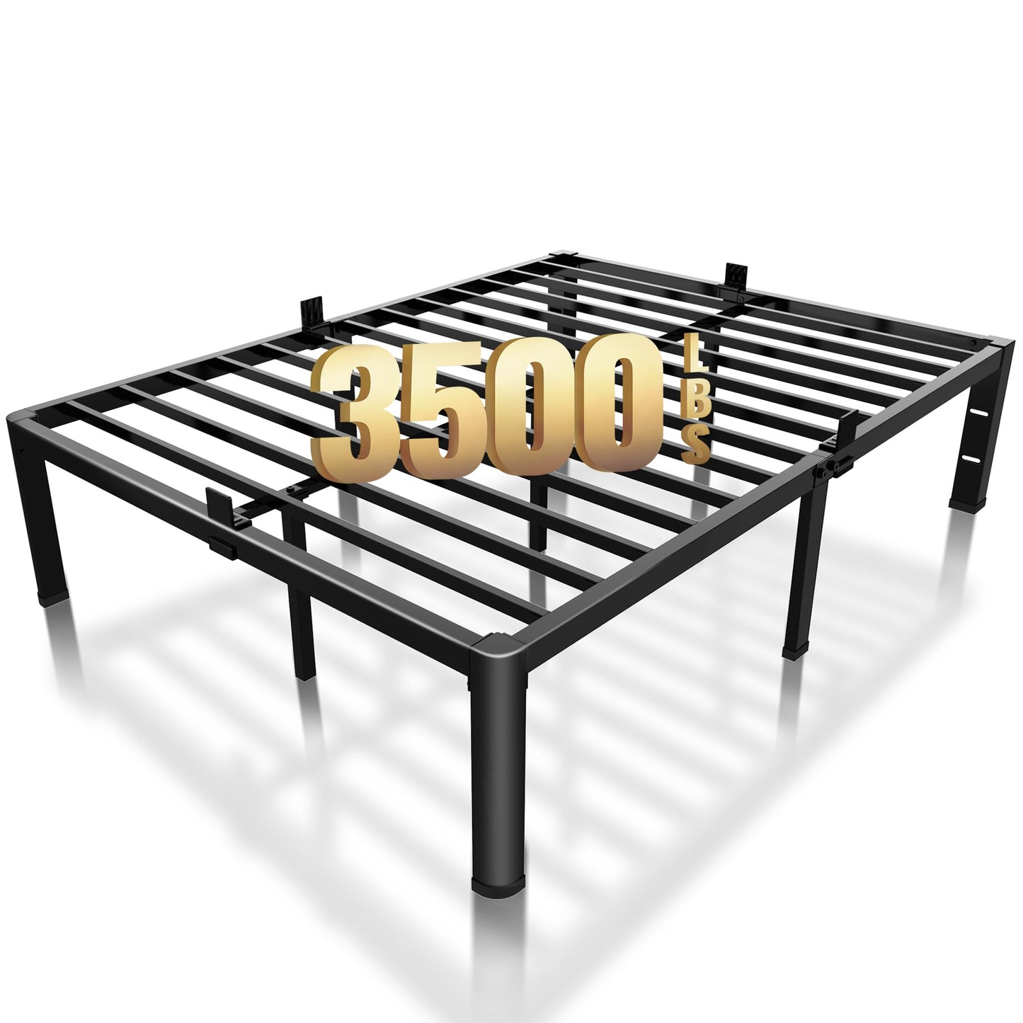 ROIL 18 Inch Full Size Bed Frame with Rounded Corner and Headboard Hole Mattress Retainers 3500LBS Metal Heavy Duty Steel Slats No Box Spring Needed Platform Noise-Free Easy Assembly