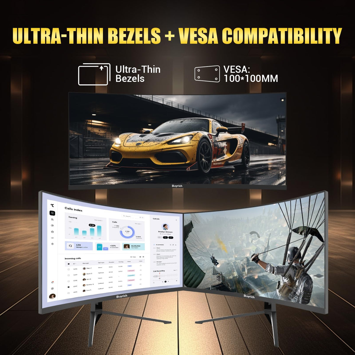 BUYRICH 34 Inch Curved Gaming Monitor, 240Hz Refresh Rate, UWQHD (3440x1440), 1500R, 1ms MPRT, 4000:1 Contrast Ratio, Sturdy Metal Stand, VESA Mountable, for PC Gamer and Immersive Gameplay