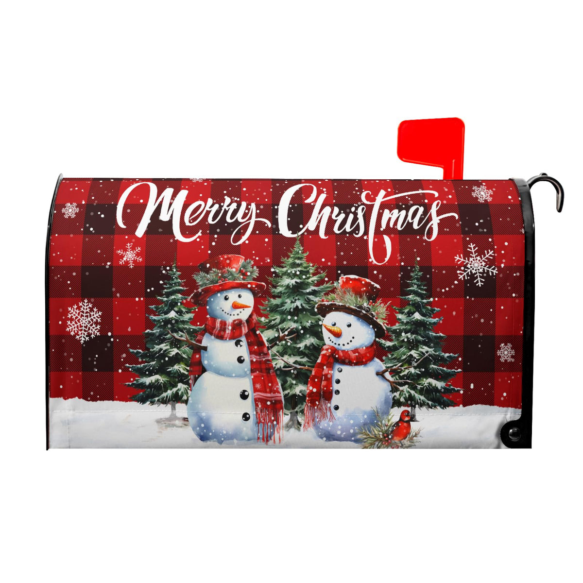 Kawani Merry Christmas Mailbox Covers Magnetic Winter Xmas Red Buffalo Plaid Snowman Mailbox Cover Standard Size 18 X 21 Holiday Mailbox Wrap Post Letter Box Cover Decorative for Home Outdoor Garden