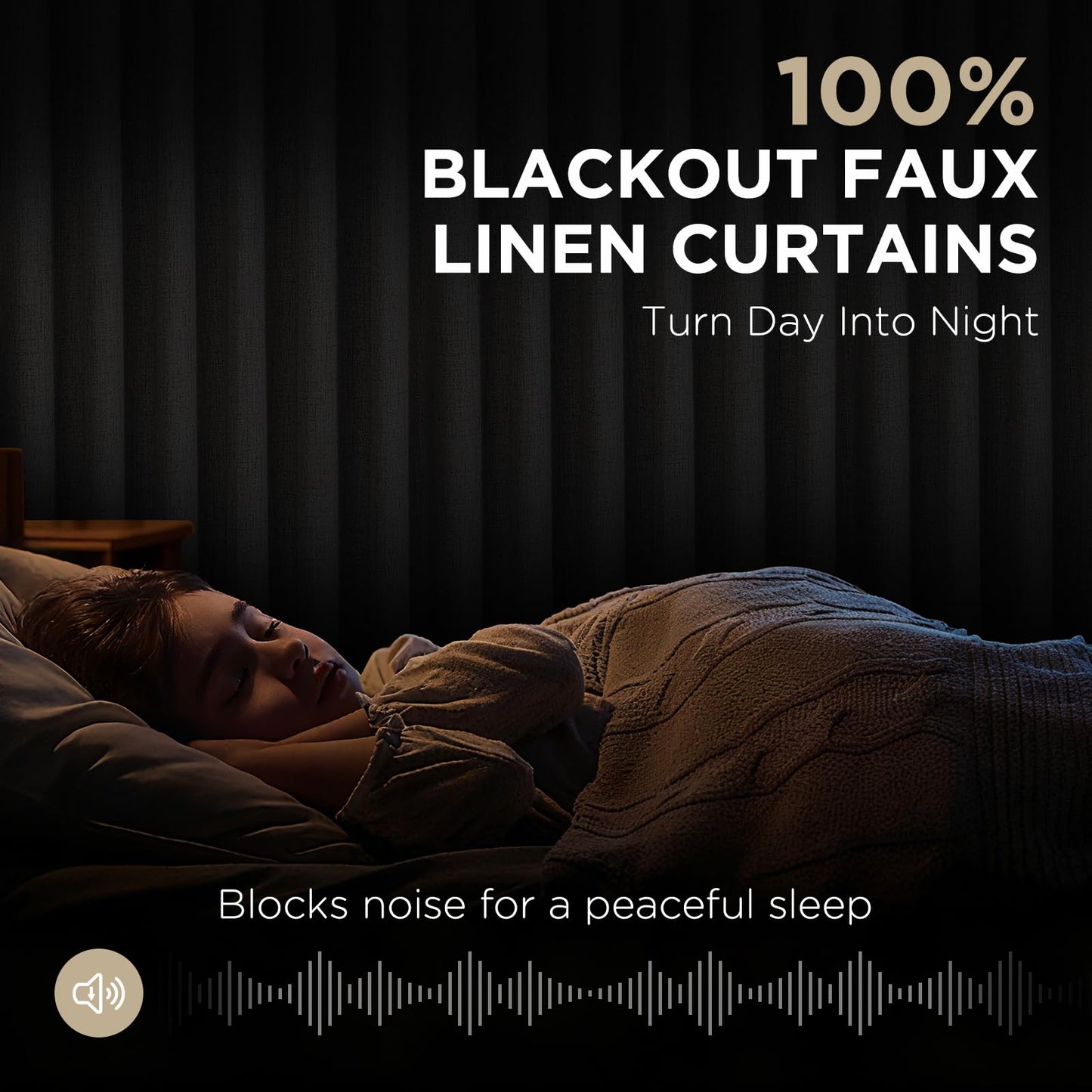 Joydeco Pinch Pleated Curtains - 100% Blackout for Bedroom, Black Linen Curtains 40" W x 90" L, Thermal Insulated 2 Panels Light Blocking Drapes, Back Tabs for Living Room