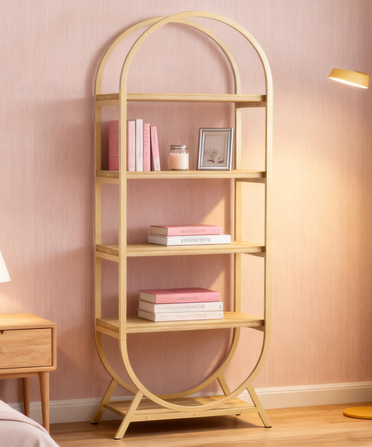 BIASUNS Arched Bookshelf,5-Tier Tall Wide Open Bookshelf,Modern Brown Storage Bookshelves, Freestanding Display Rack Shelving Unit for Office, Bedroom, Living Room, Easy Assembly, Brown