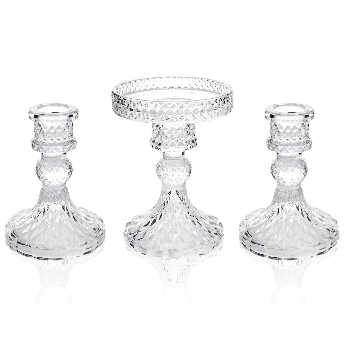 Unity Candle Holder - Glass Candle Holders for Pillar Candles Taper Candles, Glass Candlestick Holders Set of 3, Decorative Clear Glass Candlestick Holder for Wedding Table Dinning Church Centerpiece