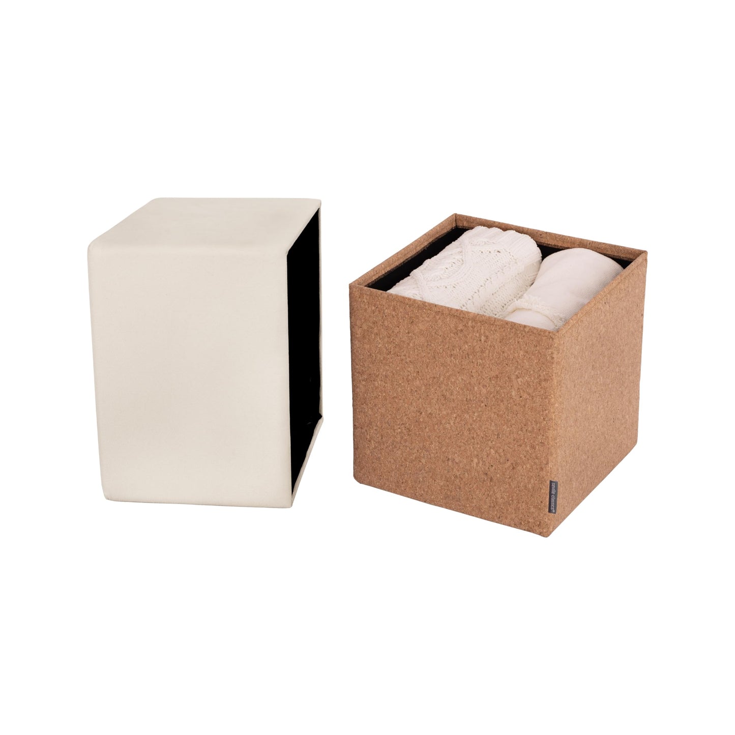 Seville Classics Cushioned Fabric Ottoman Hidden Storage Chest Footrest Chair, Padded Seat for Bedroom, Dorm, Loft, Living Room, Entryway, Hallway, Cork/Cream, 15" Cube