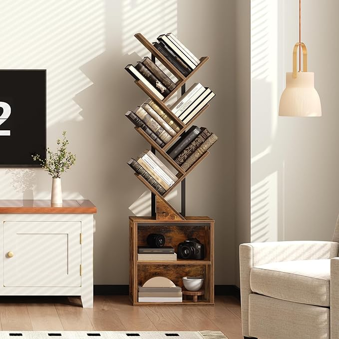 RALGEND Tree Bookshelf, 6 Tier Bookcase