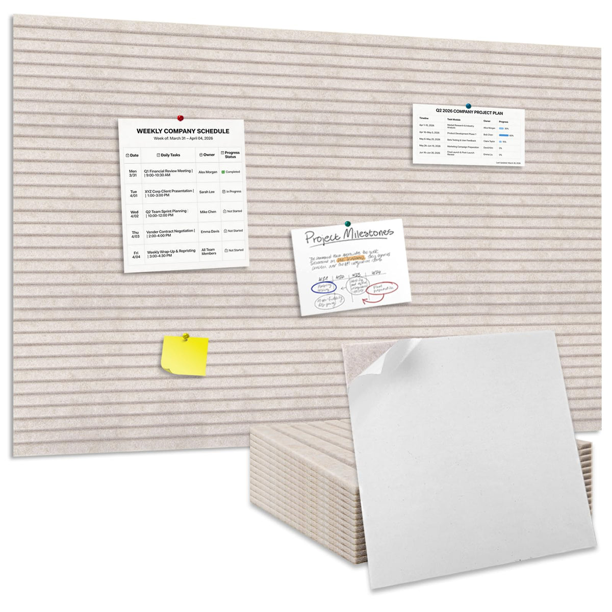 TOMAIX 12-Pack Felt Bulletin Boards (11.8" x 11.8") – Self-Adhesive Wall Tiles with Pushpins; Ideal for Offices, Classrooms, and Home Decor; for Posting Notes, Photos, and Memos (Light Camel)