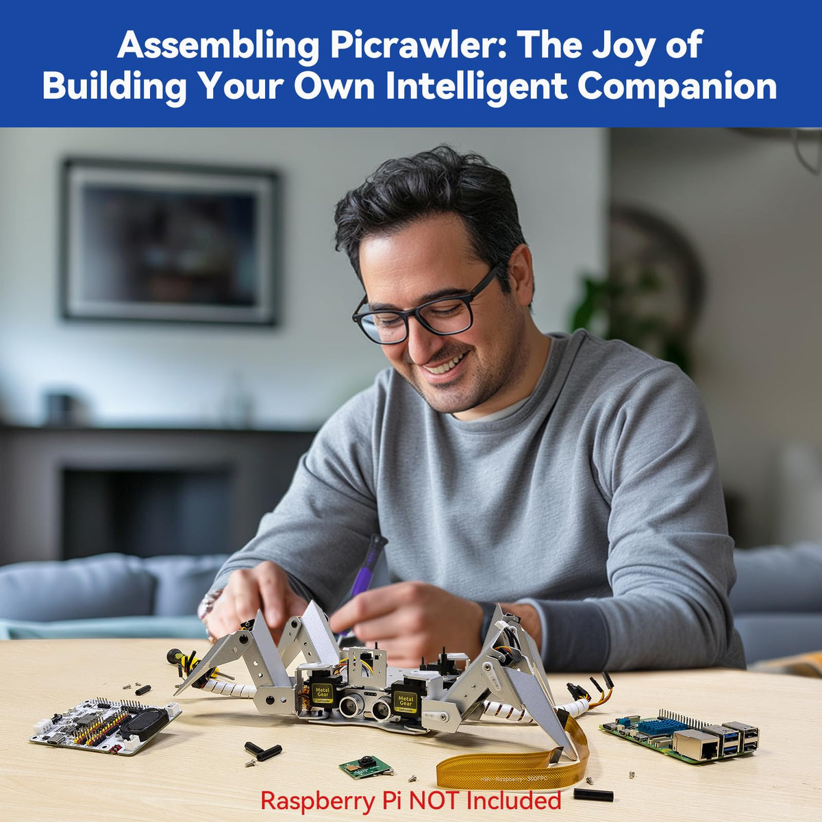 SunFounder PiCrawler AI Robot Kit for Raspberry Pi 5/4/3B+/3B/Zero 2W, ChatGPT-4o Enabled with Voice Command & Video Recognition, App Control, FPV, Camera, Python&Scratch (RPi NOT Included)