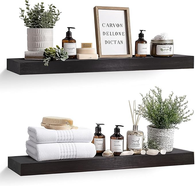 36x8x1.6 inch Floating Shelves Set of 2 – Solid Wood Rustic Black Wall Mounted
