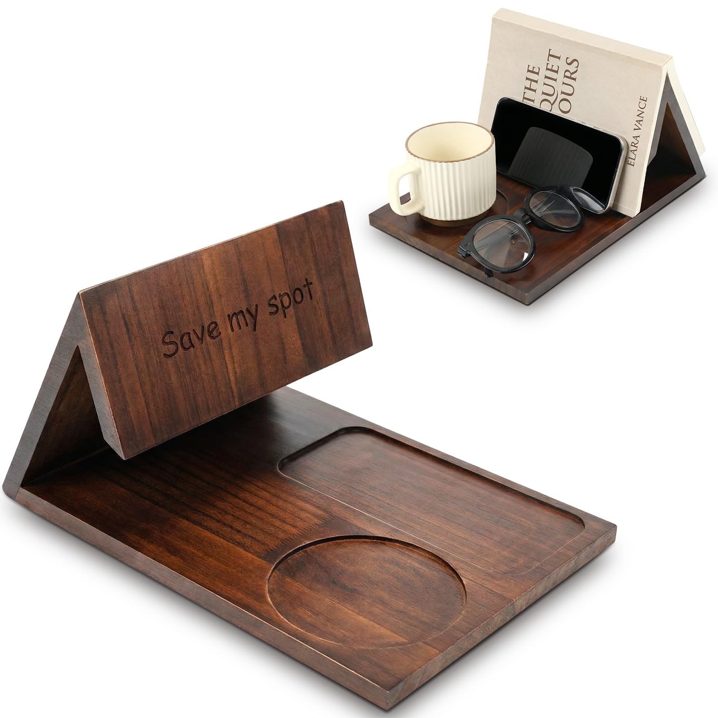 Triangle Book Holder Triangle Wooden Bookholder with Cup Stand Phone Glasses Holder Reading Valet Bookholder for Bedroom, Nightstand or Office Desk, Back to School Gift for Teacher, Book Lover