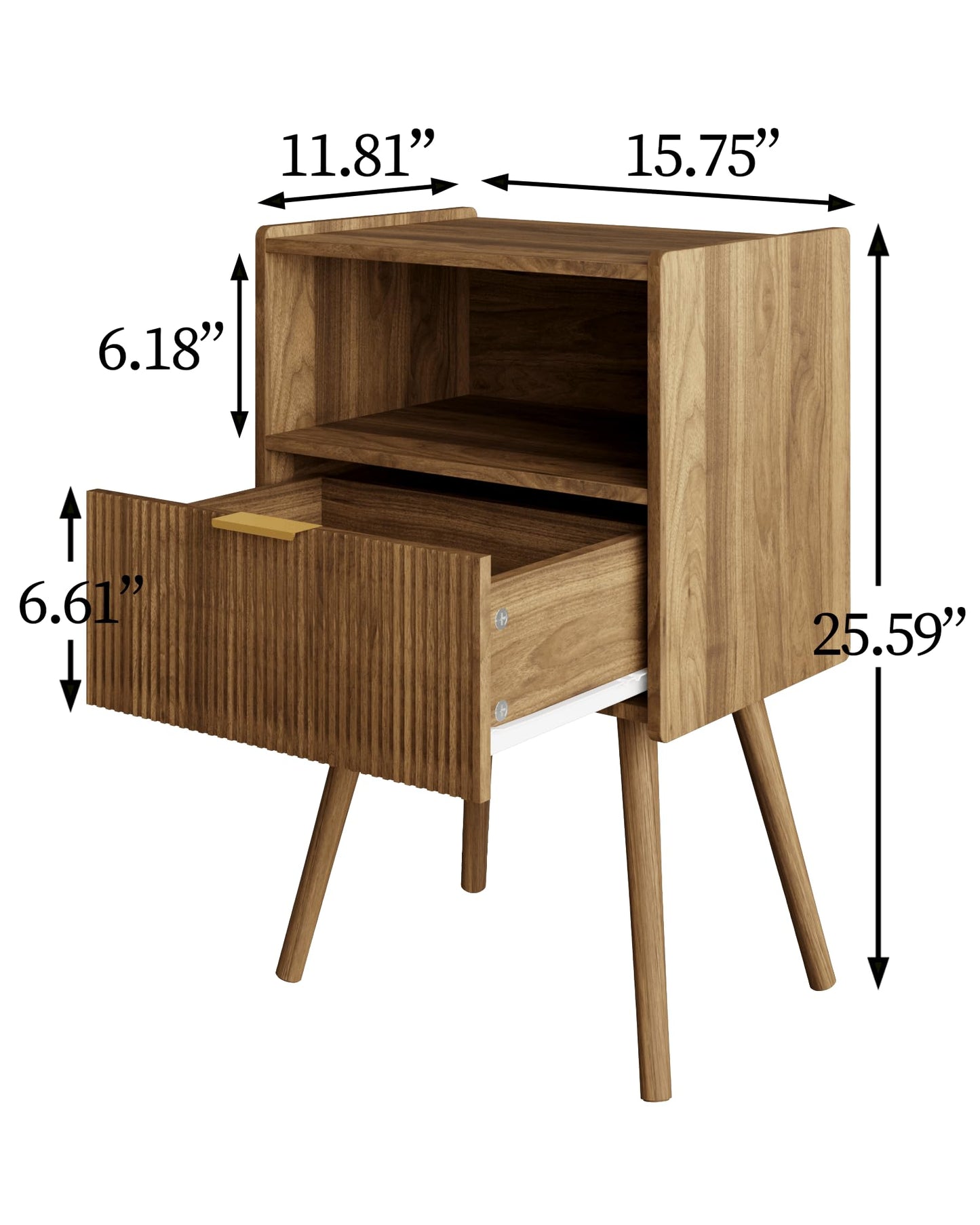 Veegle Nightstand,Modern Bedside Table with Storage Drawer and Open Wood Shelf, Accent Night Stand with Solid Wood Legs for Living Room, Bedroom and Small Spaces,Easy Assembly (Walnut Brown)