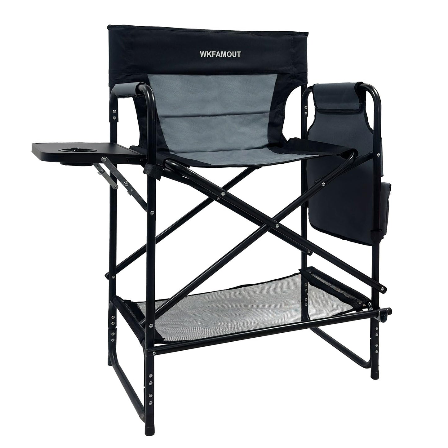 WKFAMOUT 27" Tall Camping Director Chair Oversized with Side Table, Heavy Duty Folding Lawn Chair Outdoor for Makeup Artist, Sports Event, Supports 330LBS