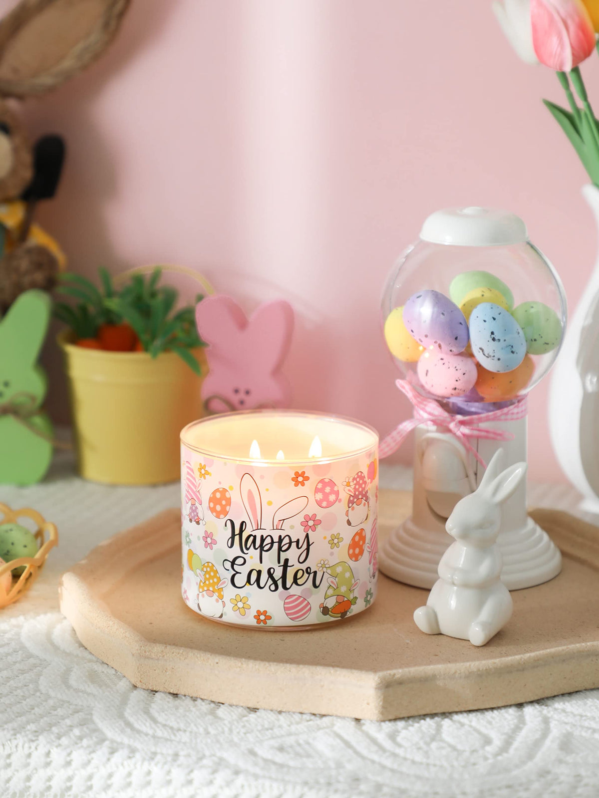 Easter Bunny Candles, Happy Easter Jasmine Scented Candle, 14 oz, 3 Wick Large Jar, Spring Bunny Candle Gifts for Women Men