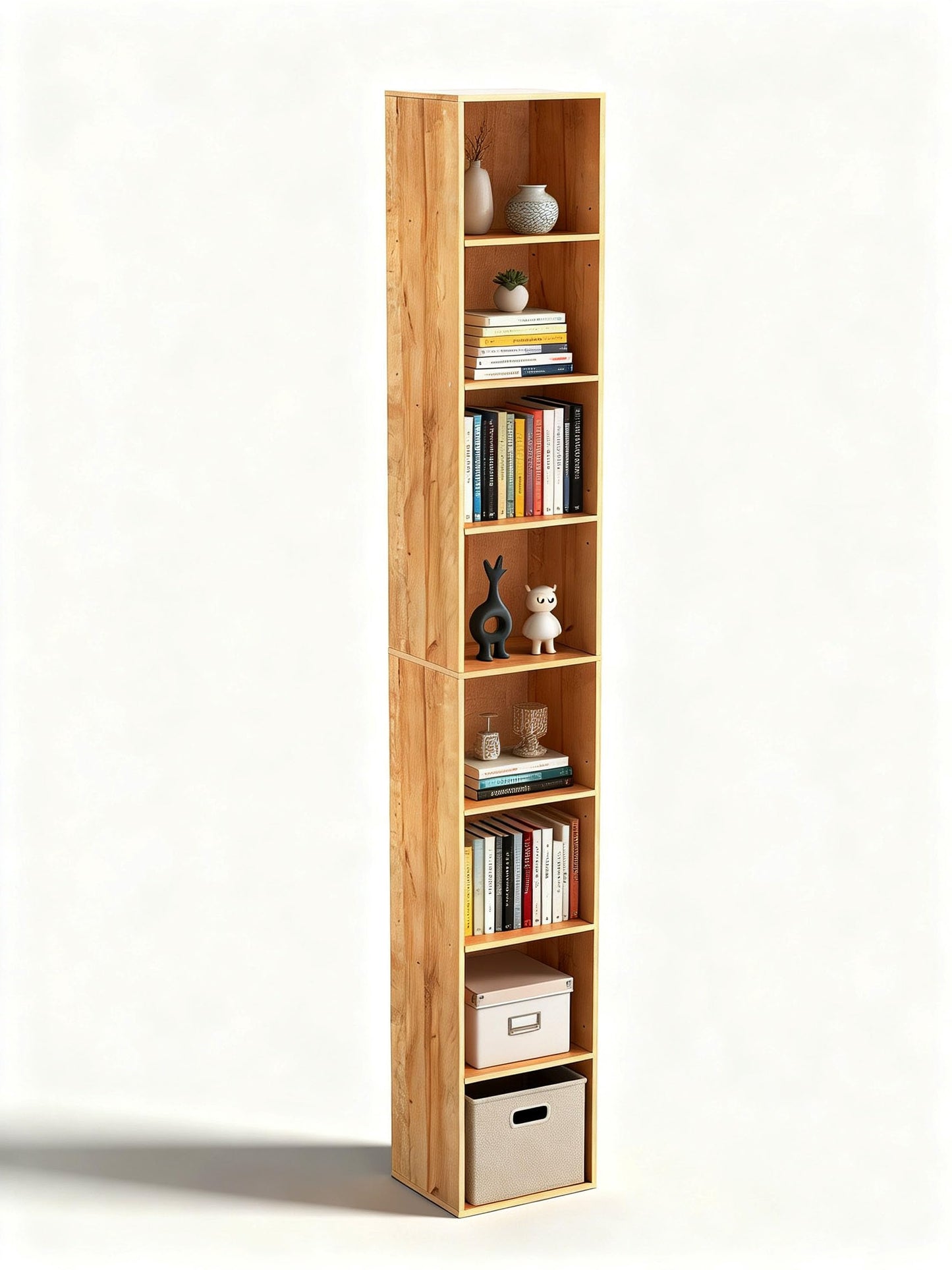 NewBeth 8-Cube Storage Organizer Bookcase, Oak Tall Narrow Bookshelf, Freestanding Open Cubby Storage Shelf, Display Cabinet for Living Room Bedroom Home Office