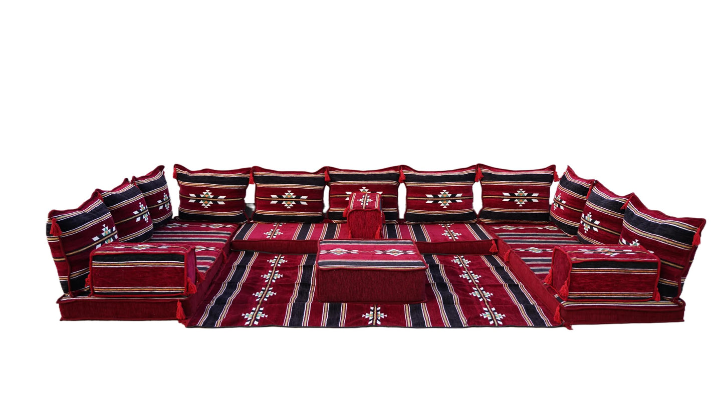 arabicsofa Maroon U Shaped Arabic Majlis – Traditional Middle Eastern Floor Seating