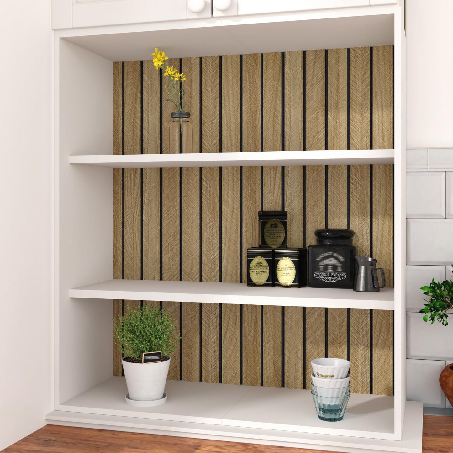 STICKEEP 3D Brown Wood Panels for Walls 118" x 11.8" Acoustic Slat Wall Paneling Peel and Stick Wood Panels Self Adhesive Flexible Wooden Slat Wallpaper for Bedroom Living Room Wall Decor Ceiling