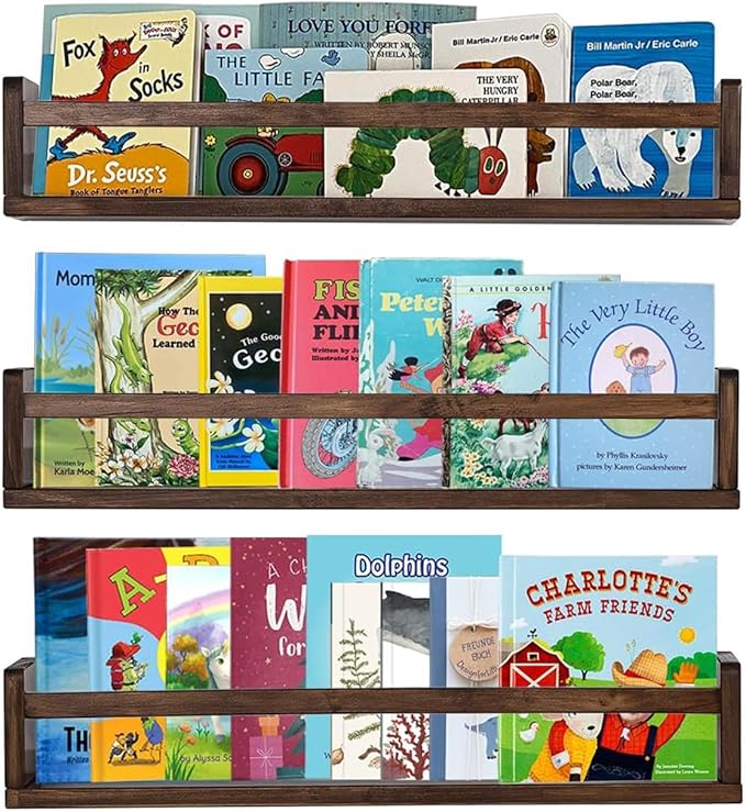 AZSKY Nursery Book Shelves 24 Inch Deep Walnut Floating Bookshelf