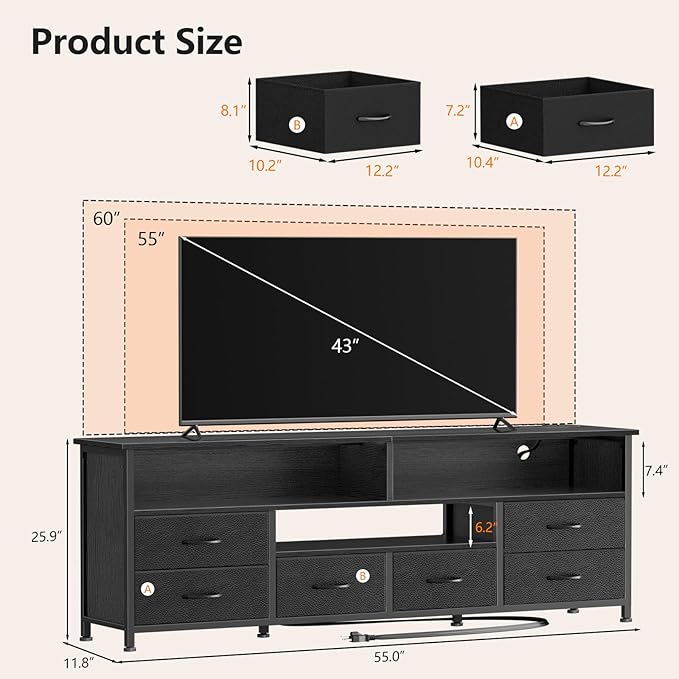 Furologee 55 Inch TV Stand, Entertainment Center