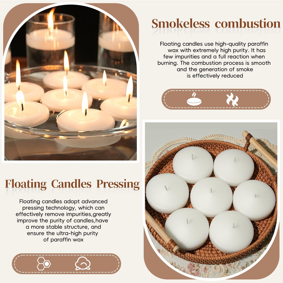 3 inch Floating Candles 36 Packs Black Floating Candles 8-9 Hours Floating Candle for Centerpieces 3” Water Candles for Cylinder Vases, Pool, Wedding, Party