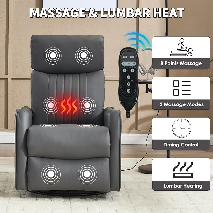 Trustyue Swivel Rocker Recliner Chair, 360° Swivel Recliner