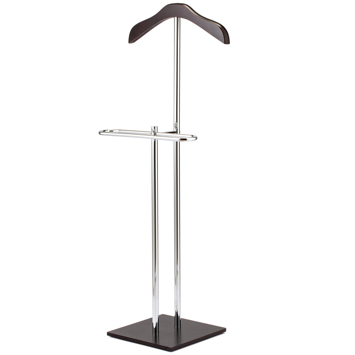 MyGift Brown Wood and Metal Valet and Suit Stand, Executive Men's Garment Organizer Rack Coat and Pants Hanger