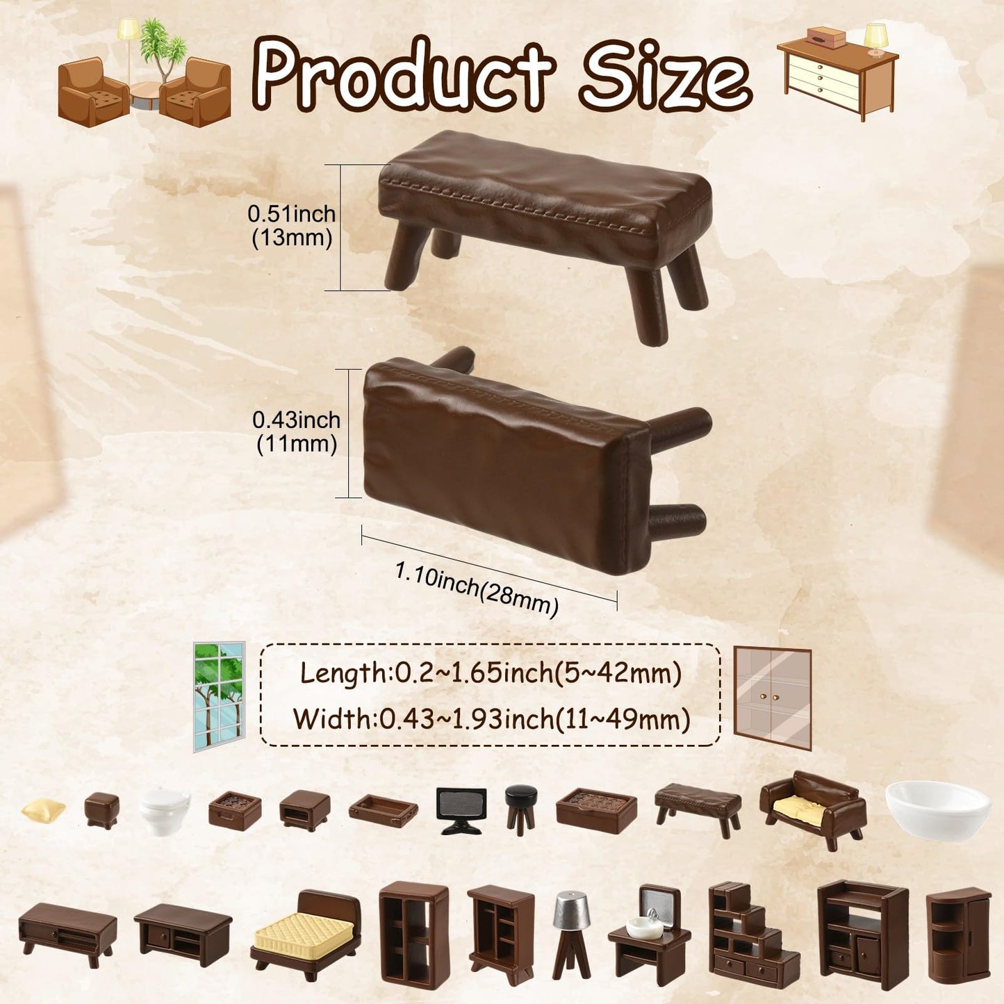 LiQunSweet 22 Pcs Resin Furniture Miniatures Micro 3D Mini Dollhouse Table Chairs Bed Bookshelf Bathroom Living Room Set for Fairy Garden DIY Scene Accessories