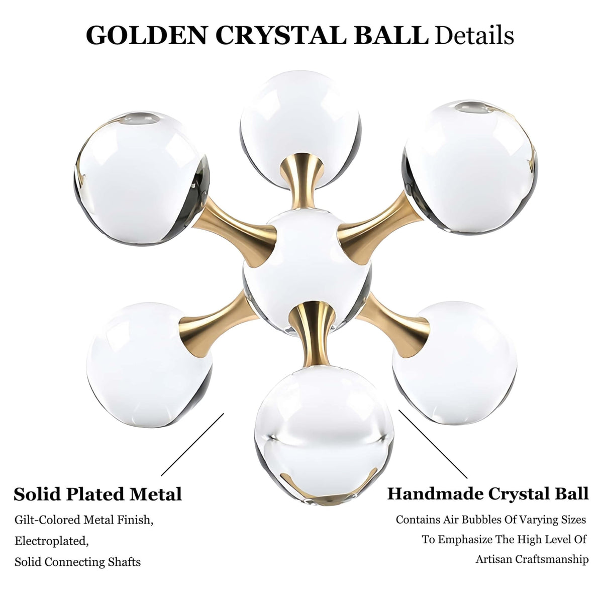 GyOnyx 5.5 inch Transparent Golden Crystal Ball, Modern Western House Decorations Aesthetic, Gold Table Decor for Living Room, Office, Bookshelves, Bedroom, Coffee Table and More, Great Gift Ideas